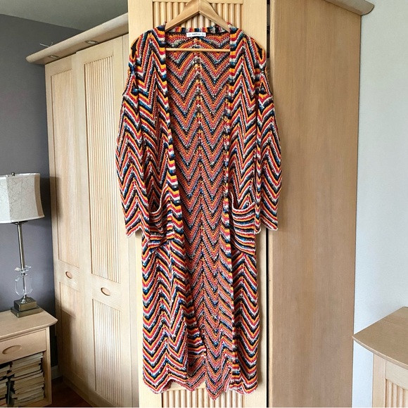 NEW Zara crochet knit chevron pattern long cardigan - Picture 5 of 11